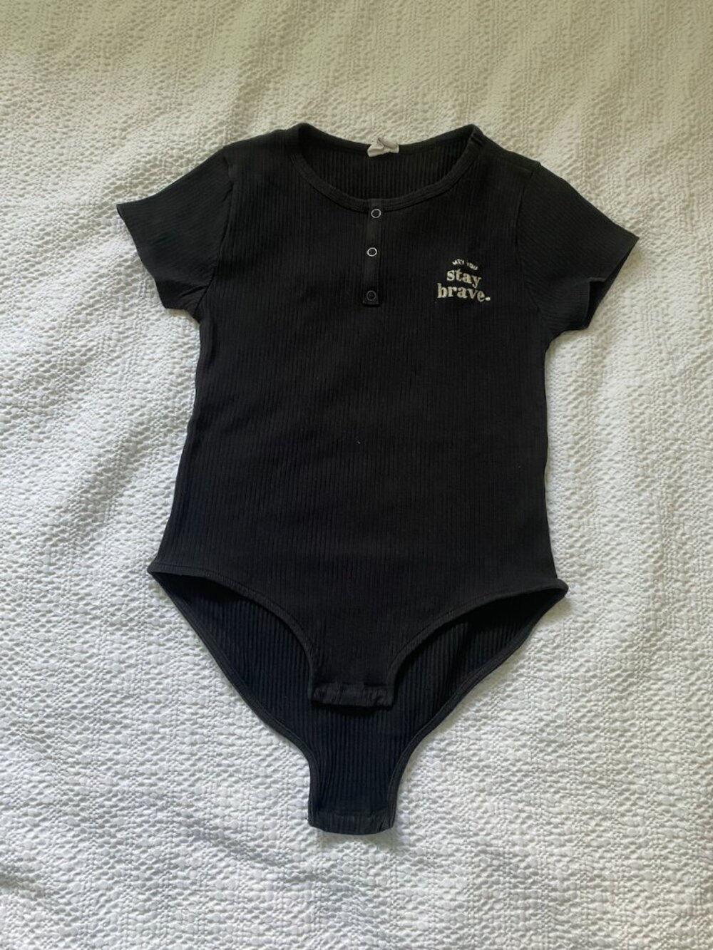 Zara Kids Black Ribbed Henley Graphic Bodice Bodysuit - Size 13-14
